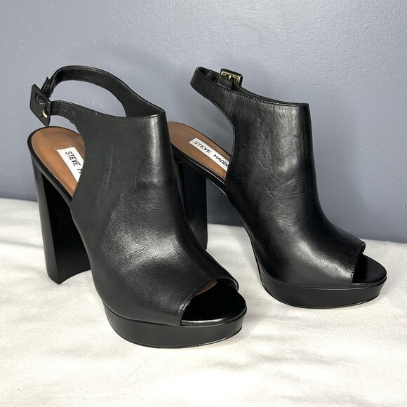 Steve Madden Shoes Womens 8 Kersten Platform Block Heel Peep Toe Slingback Leath - Picture 1 of 14